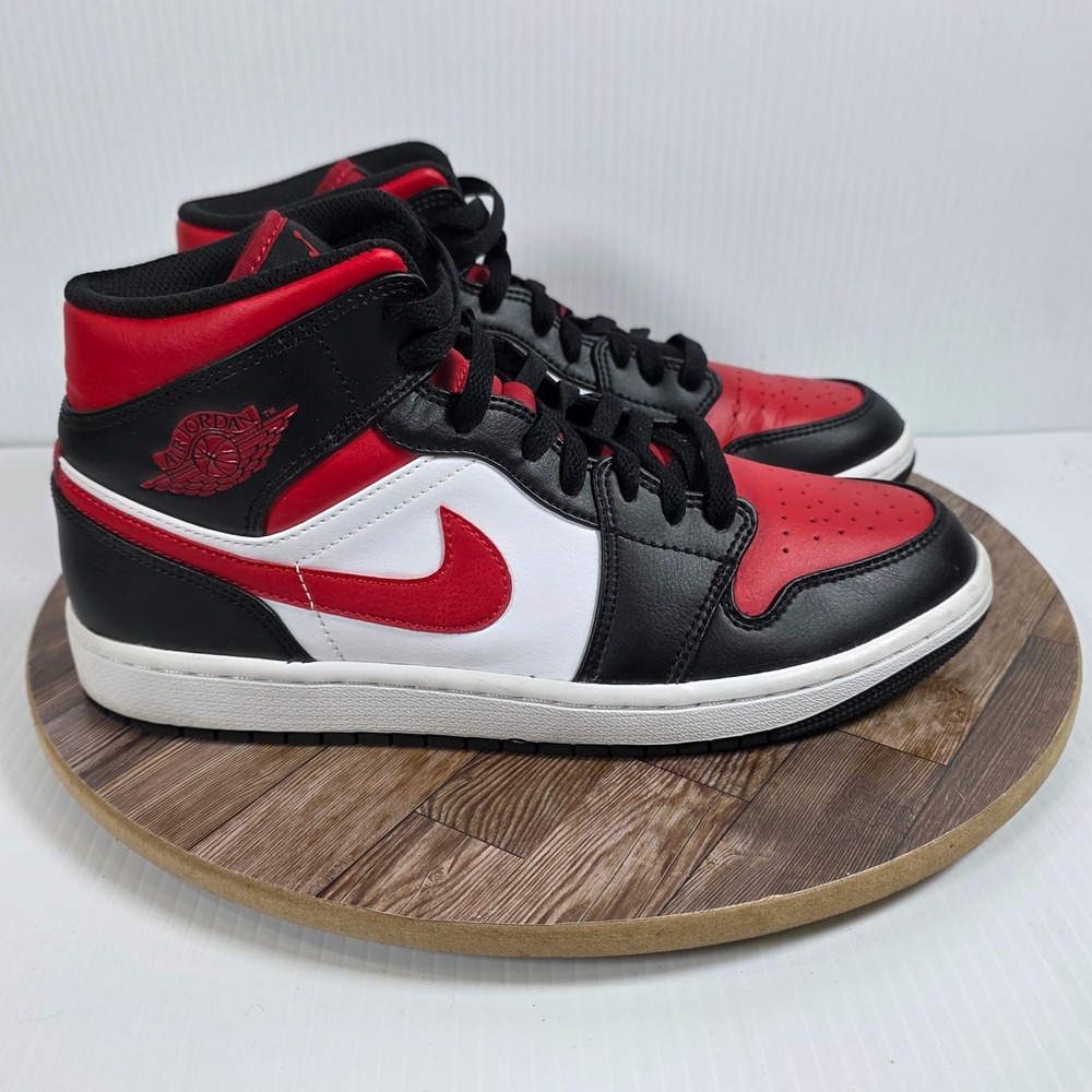 Nike Air Jordan 1 Mid Bred Toe Red/Black/White Leather Sneakers Size 8 - Picture 2 of 10
